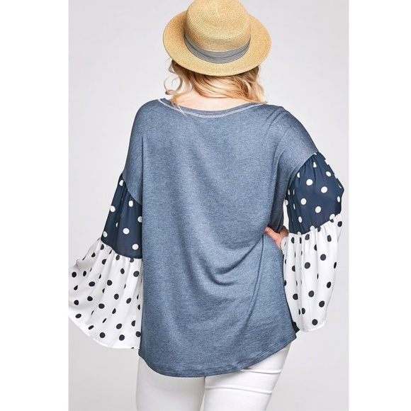 Plus Polka Dot Kimono Bell Sleeve Tunic Shirt Top - Picture 5 of 6